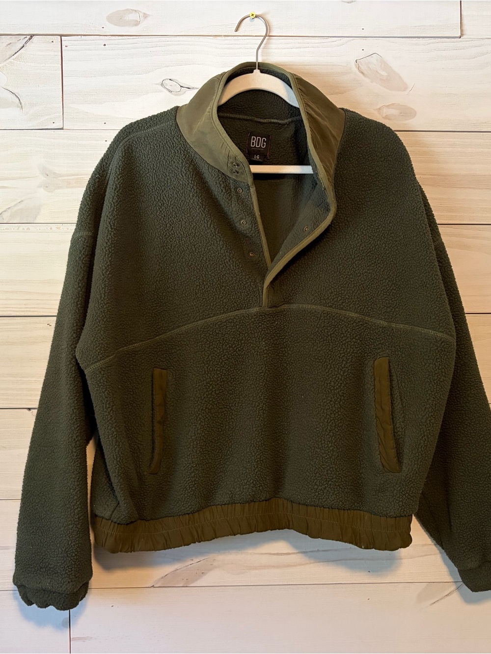 BDG Olive Green Fleece Half Zip Pullover